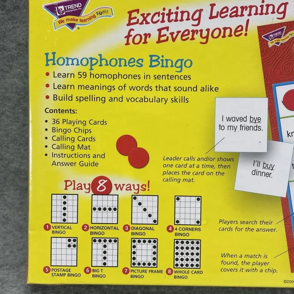 Lakeshore Bingo Homophones Ages 9 & Up NEW Sealed 3‎ to 36 Players